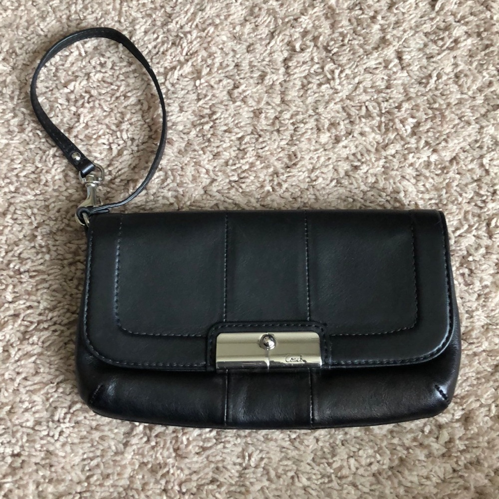Coach black leather clutch wristlet